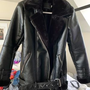 Faux Leather Aviator Jacket